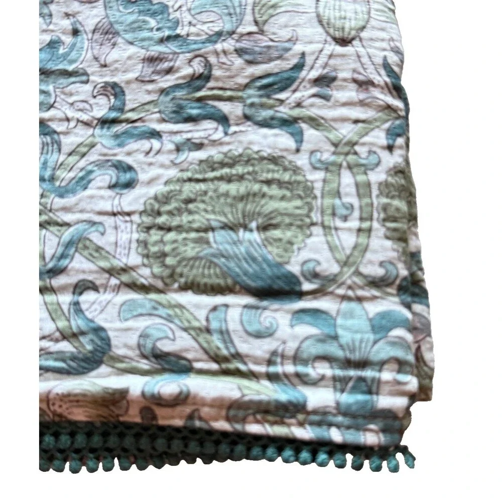 William Morris Co Lodden Shower Curtain Sage Green Teal 100% Cotton Gauze Floral